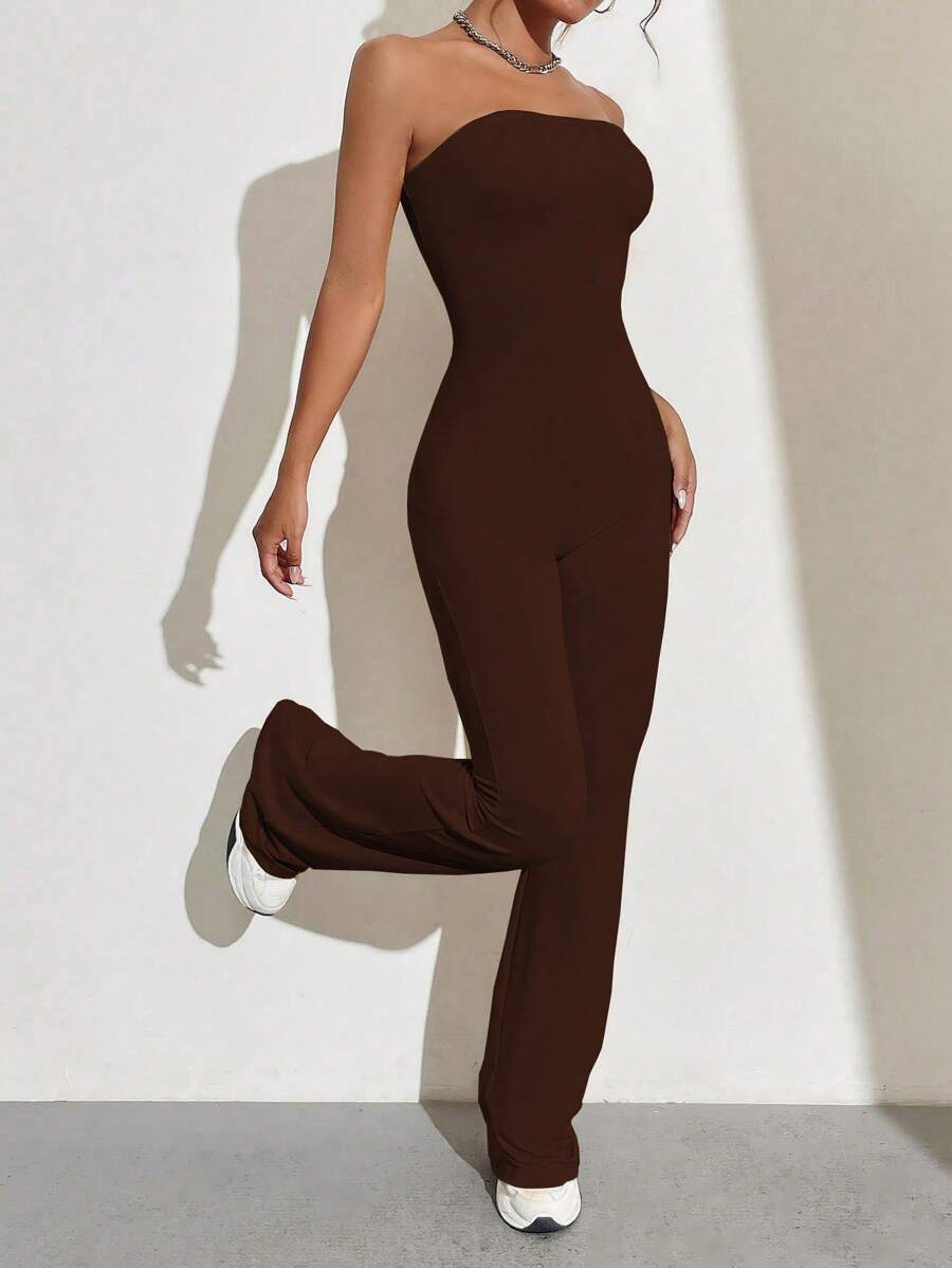 Strapless Flare Jumpsuit – Solid Color, Tube Style - Lunavitae