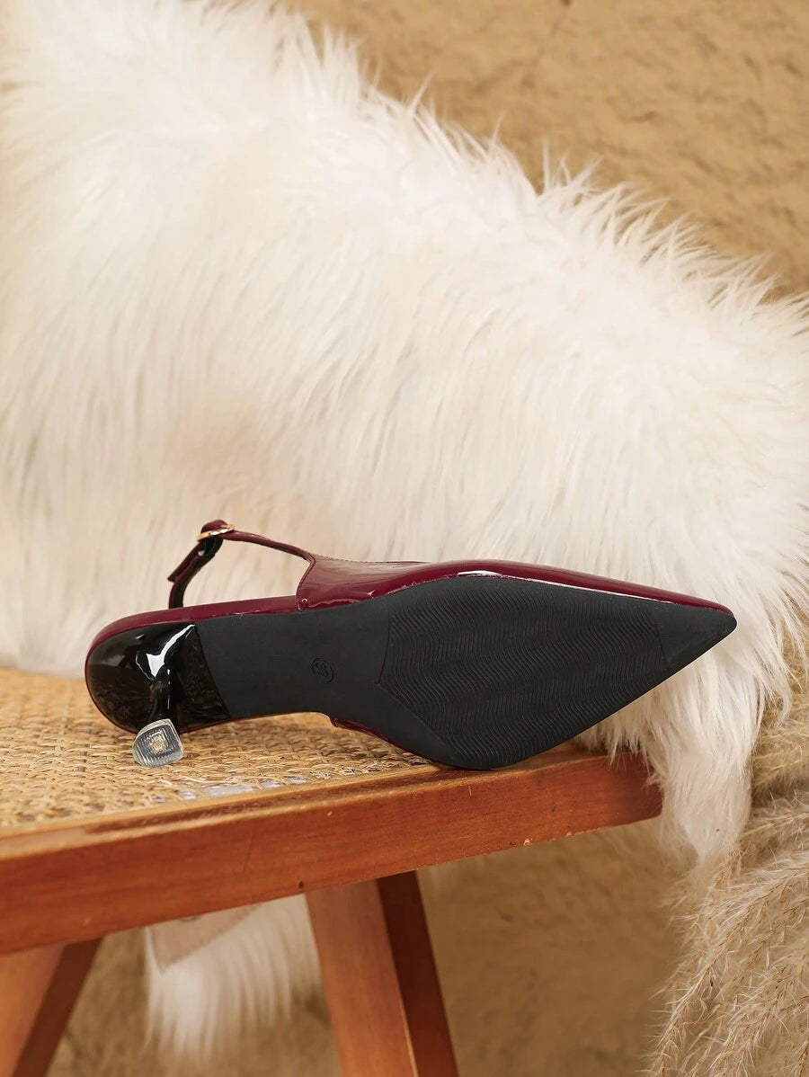 Pointed Toe Low Heel Pumps – Backless, Buckle Strap - Lunavitae