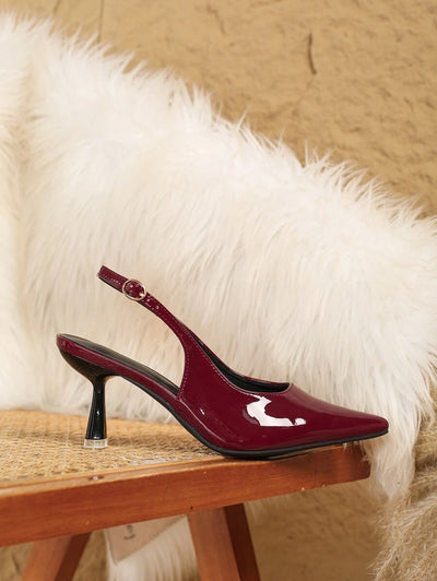 Pointed Toe Low Heel Pumps – Backless, Buckle Strap - Lunavitae