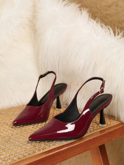 Pointed Toe Low Heel Pumps – Backless, Buckle Strap - Lunavitae