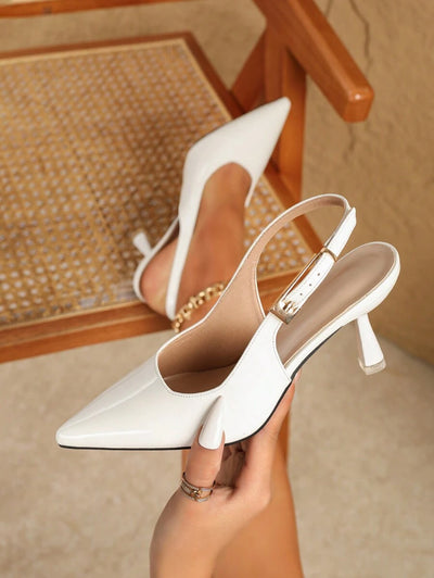 Pointed Toe Low Heel Pumps – Backless, Buckle Strap - Lunavitae