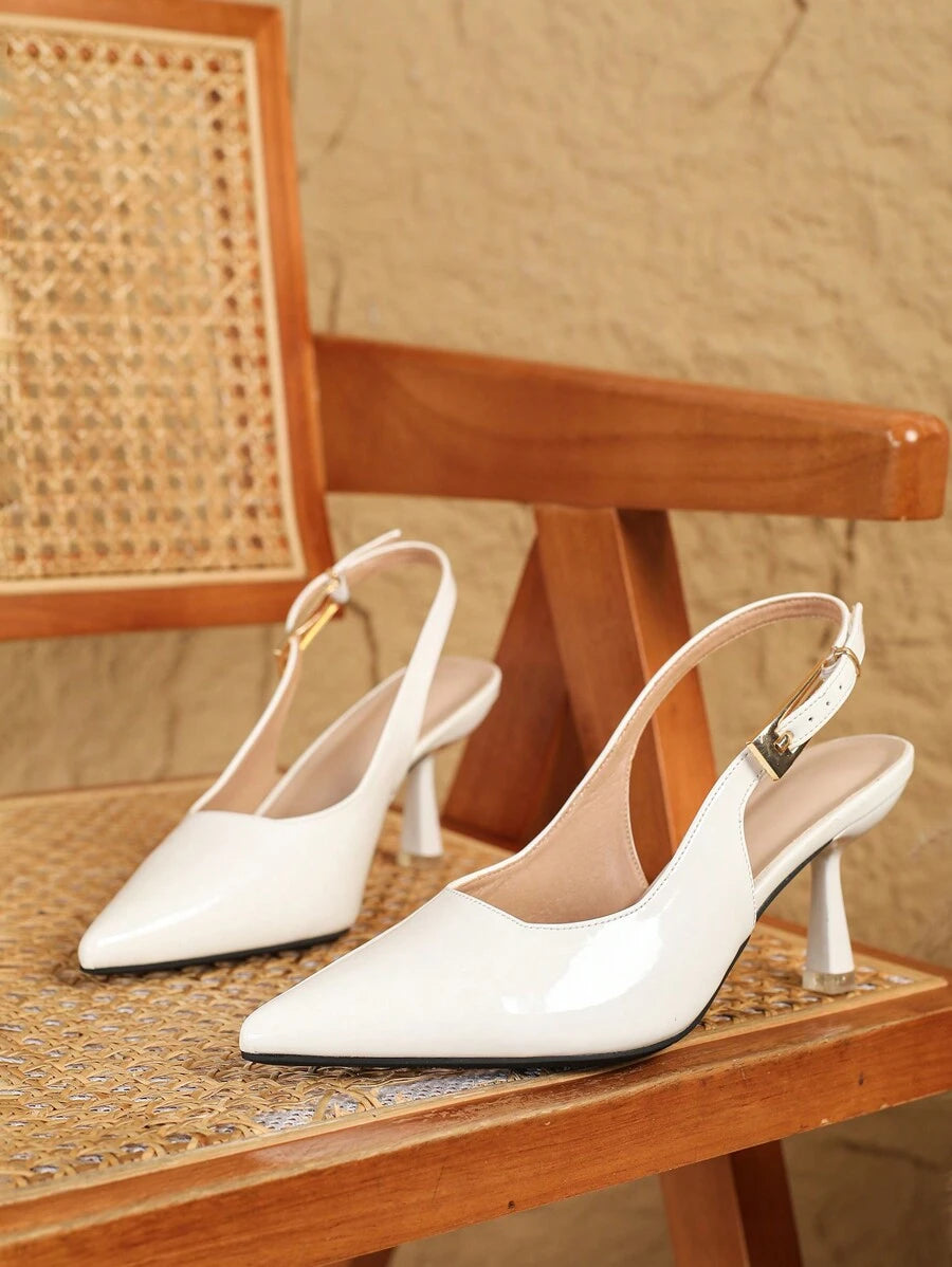 Pointed Toe Low Heel Pumps – Backless, Buckle Strap - Lunavitae
