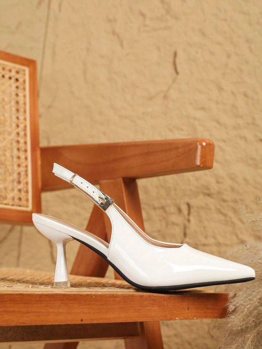 Pointed Toe Low Heel Pumps – Backless, Buckle Strap - Lunavitae