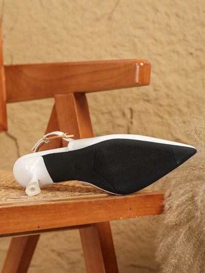 Pointed Toe Low Heel Pumps – Backless, Buckle Strap - Lunavitae
