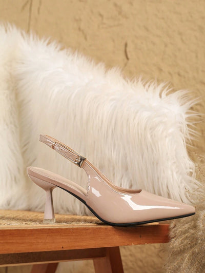 Pointed Toe Low Heel Pumps – Backless, Buckle Strap - Lunavitae