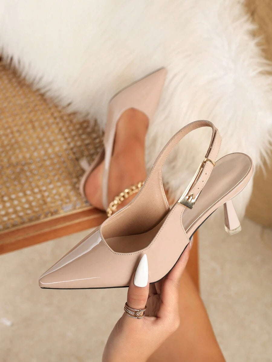 Pointed Toe Low Heel Pumps – Backless, Buckle Strap - Lunavitae