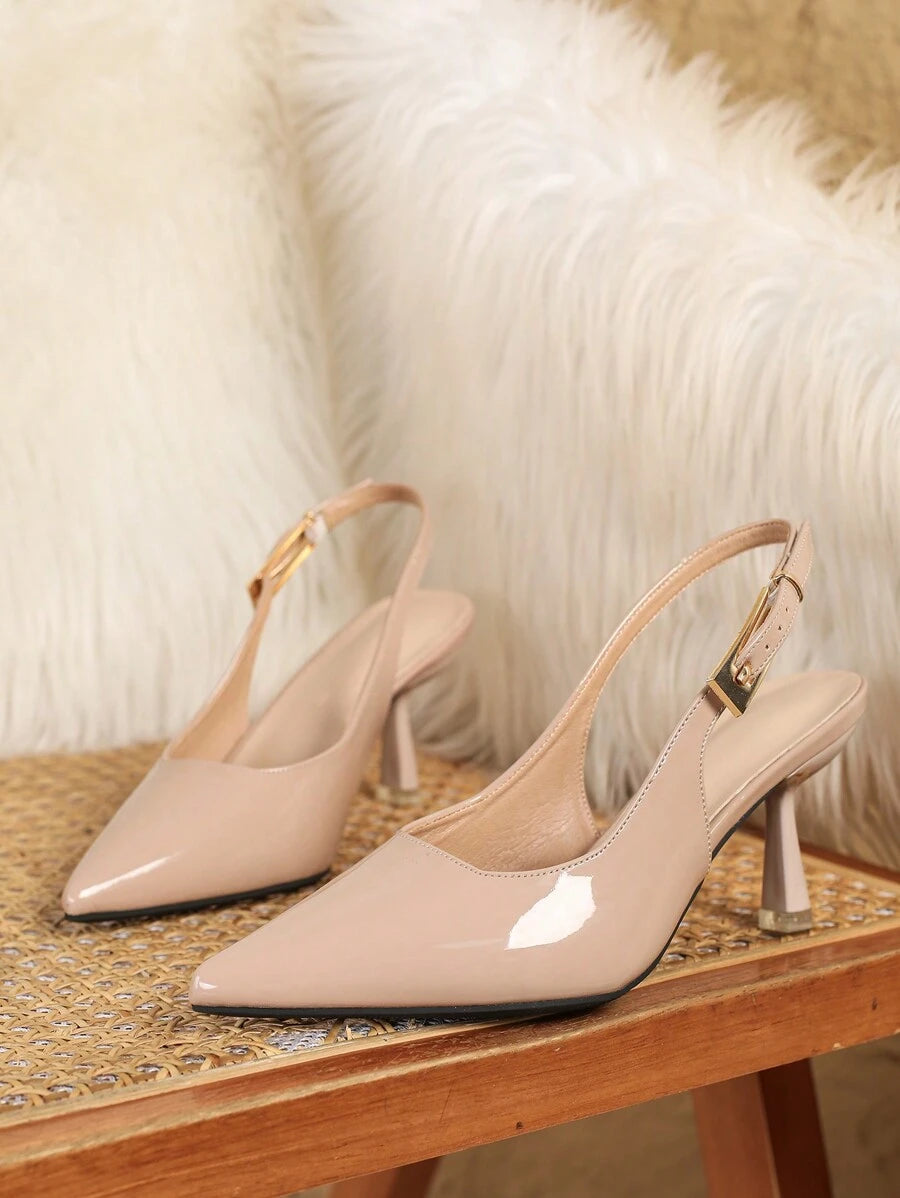 Pointed Toe Low Heel Pumps – Backless, Buckle Strap - Lunavitae