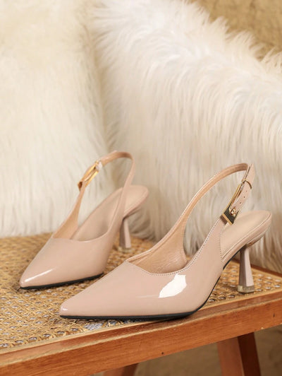 Pointed Toe Low Heel Pumps – Backless, Buckle Strap - Lunavitae