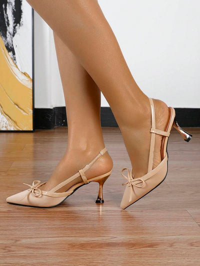 Pointed Toe Heels – Bow Detail, Kitten Wedge Sandals - Lunavitae