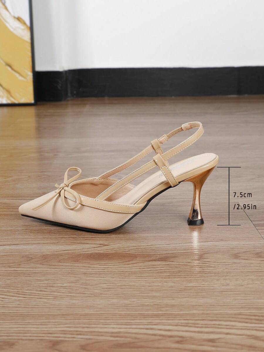 Pointed Toe Heels – Bow Detail, Kitten Wedge Sandals - Lunavitae