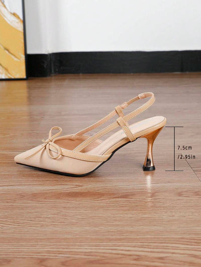 Pointed Toe Heels – Bow Detail, Kitten Wedge Sandals - Lunavitae