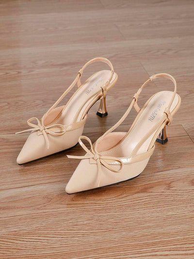 Pointed Toe Heels – Bow Detail, Kitten Wedge Sandals - Lunavitae