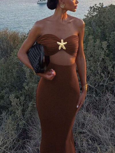 Hollow-Out Maxi Dress – Bandeau, Backless, Y2K - Lunavitae
