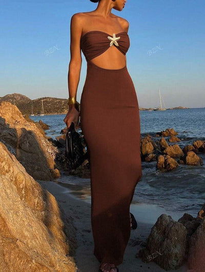 Hollow-Out Maxi Dress – Bandeau, Backless, Y2K - Lunavitae