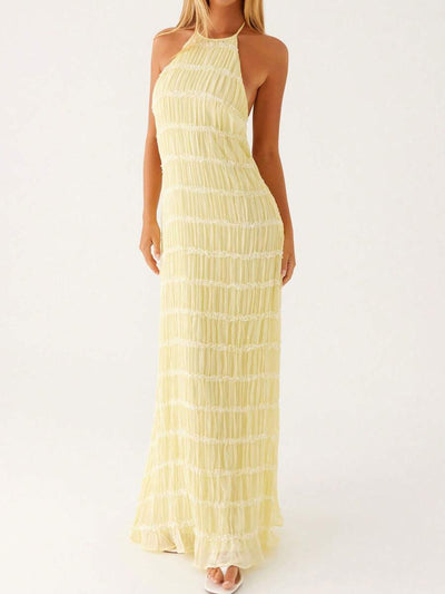 Ruched Bodycon Long Dress – Sleeveless Backless Cocktail Party Dress - Lunavitae