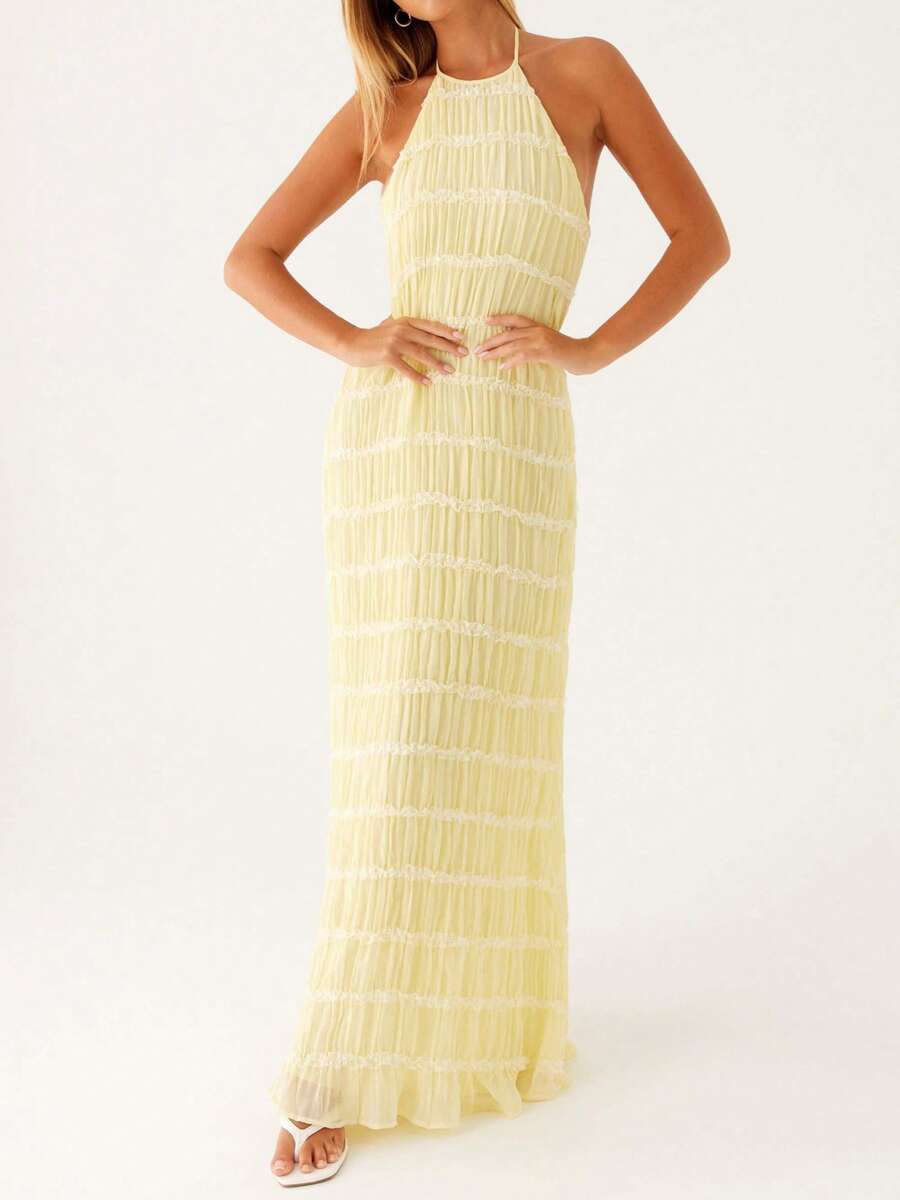 Ruched Bodycon Long Dress – Sleeveless Backless Cocktail Party Dress - Lunavitae