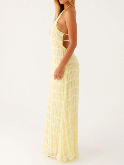 Ruched Bodycon Long Dress – Sleeveless Backless Cocktail Party Dress - Lunavitae