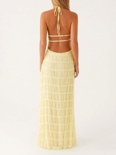 Ruched Bodycon Long Dress – Sleeveless Backless Cocktail Party Dress - Lunavitae