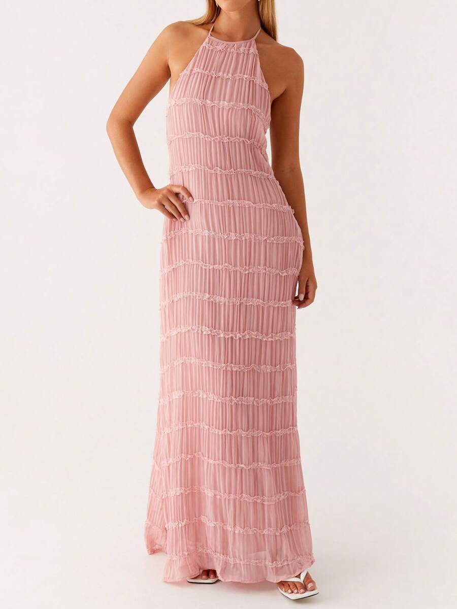 Ruched Bodycon Long Dress – Sleeveless Backless Cocktail Party Dress - Lunavitae