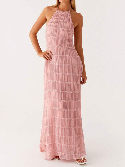 Ruched Bodycon Long Dress – Sleeveless Backless Cocktail Party Dress - Lunavitae