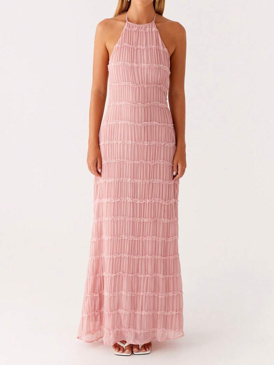 Ruched Bodycon Long Dress – Sleeveless Backless Cocktail Party Dress - Lunavitae