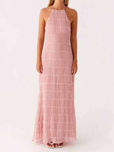Ruched Bodycon Long Dress – Sleeveless Backless Cocktail Party Dress - Lunavitae