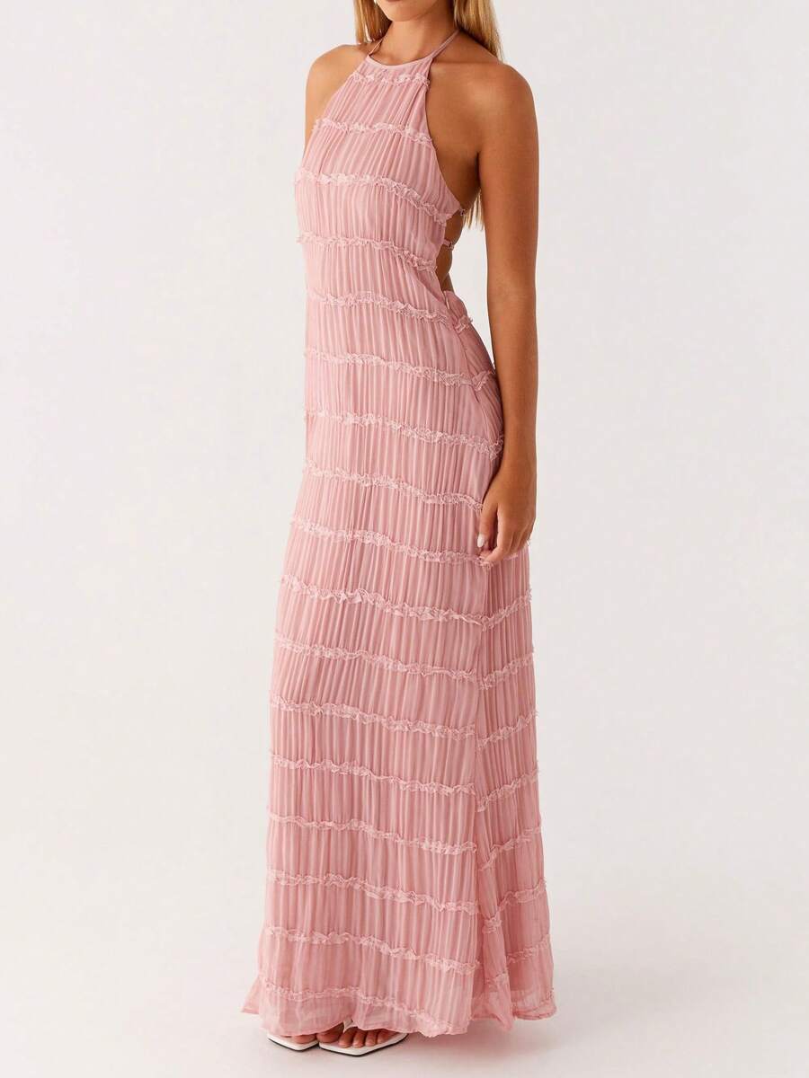 Ruched Bodycon Long Dress – Sleeveless Backless Cocktail Party Dress - Lunavitae