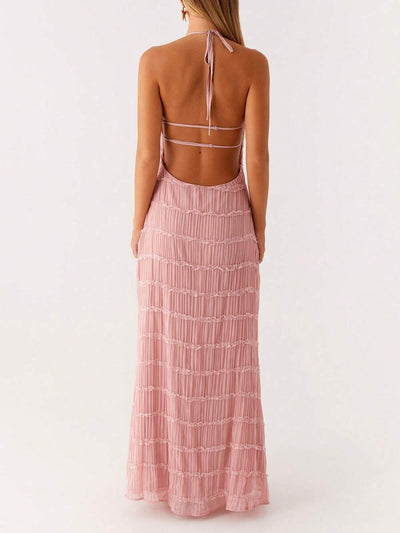 Ruched Bodycon Long Dress – Sleeveless Backless Cocktail Party Dress - Lunavitae