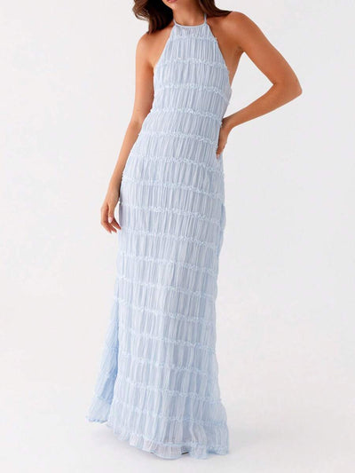 Ruched Bodycon Long Dress – Sleeveless Backless Cocktail Party Dress - Lunavitae