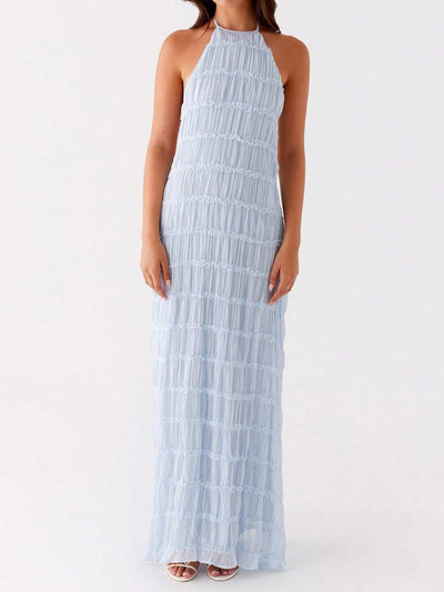 Ruched Bodycon Long Dress – Sleeveless Backless Cocktail Party Dress - Lunavitae