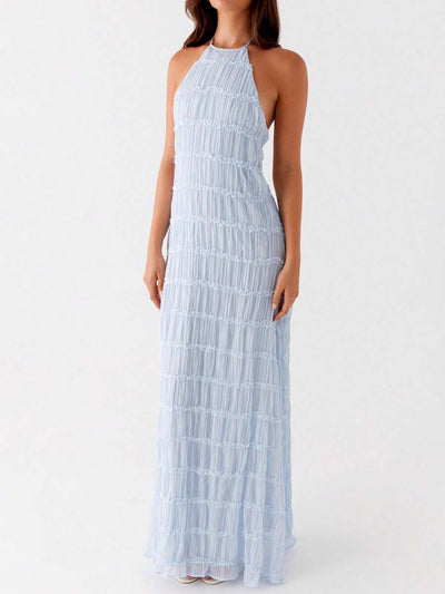 Ruched Bodycon Long Dress – Sleeveless Backless Cocktail Party Dress - Lunavitae