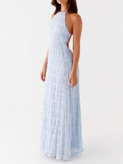 Ruched Bodycon Long Dress – Sleeveless Backless Cocktail Party Dress - Lunavitae