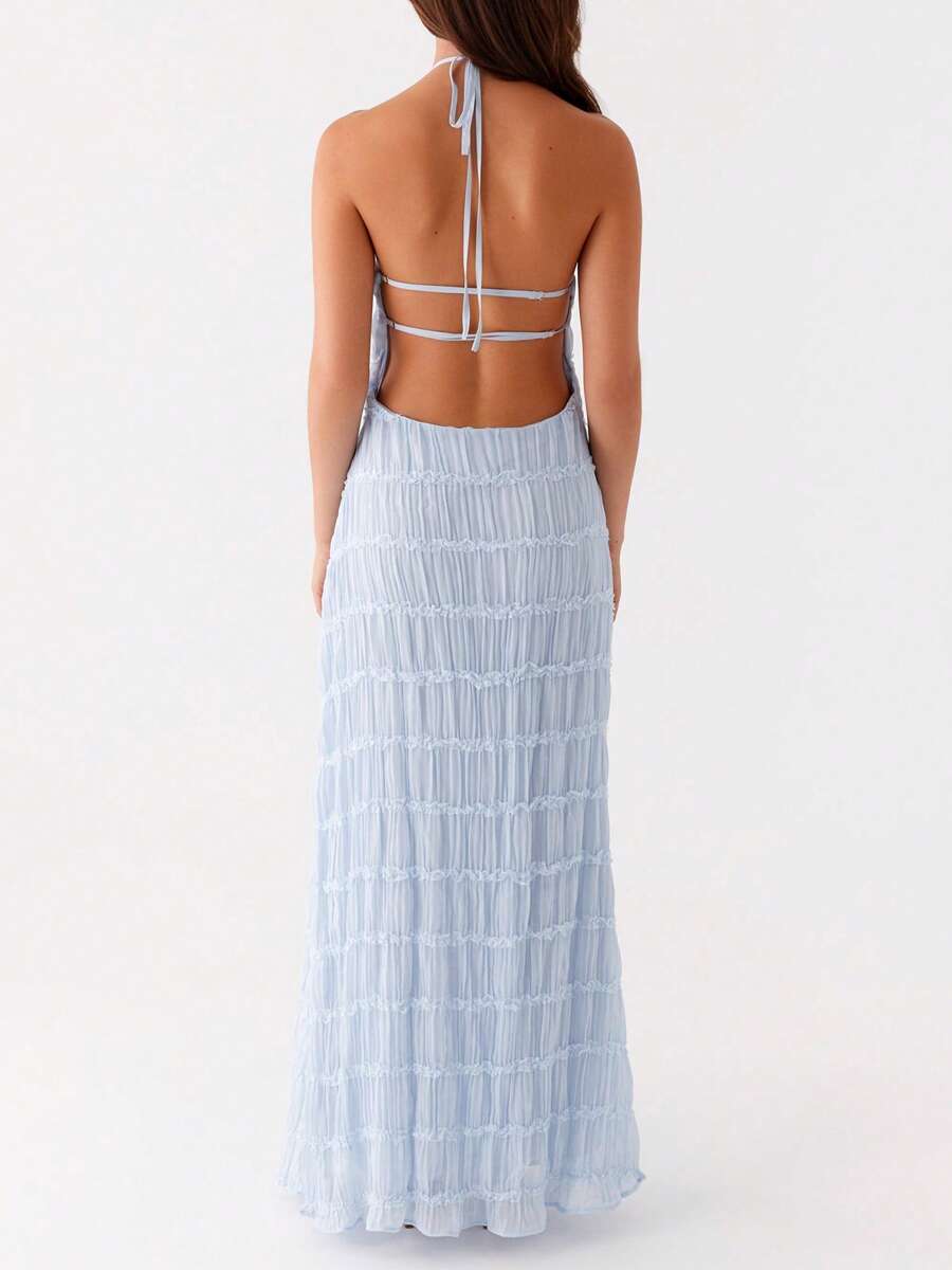 Ruched Bodycon Long Dress – Sleeveless Backless Cocktail Party Dress - Lunavitae