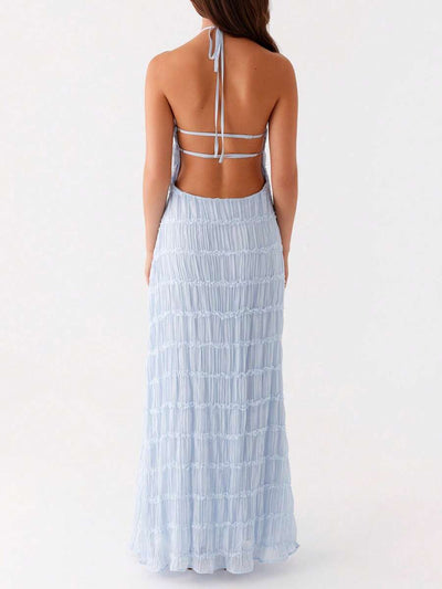 Ruched Bodycon Long Dress – Sleeveless Backless Cocktail Party Dress - Lunavitae