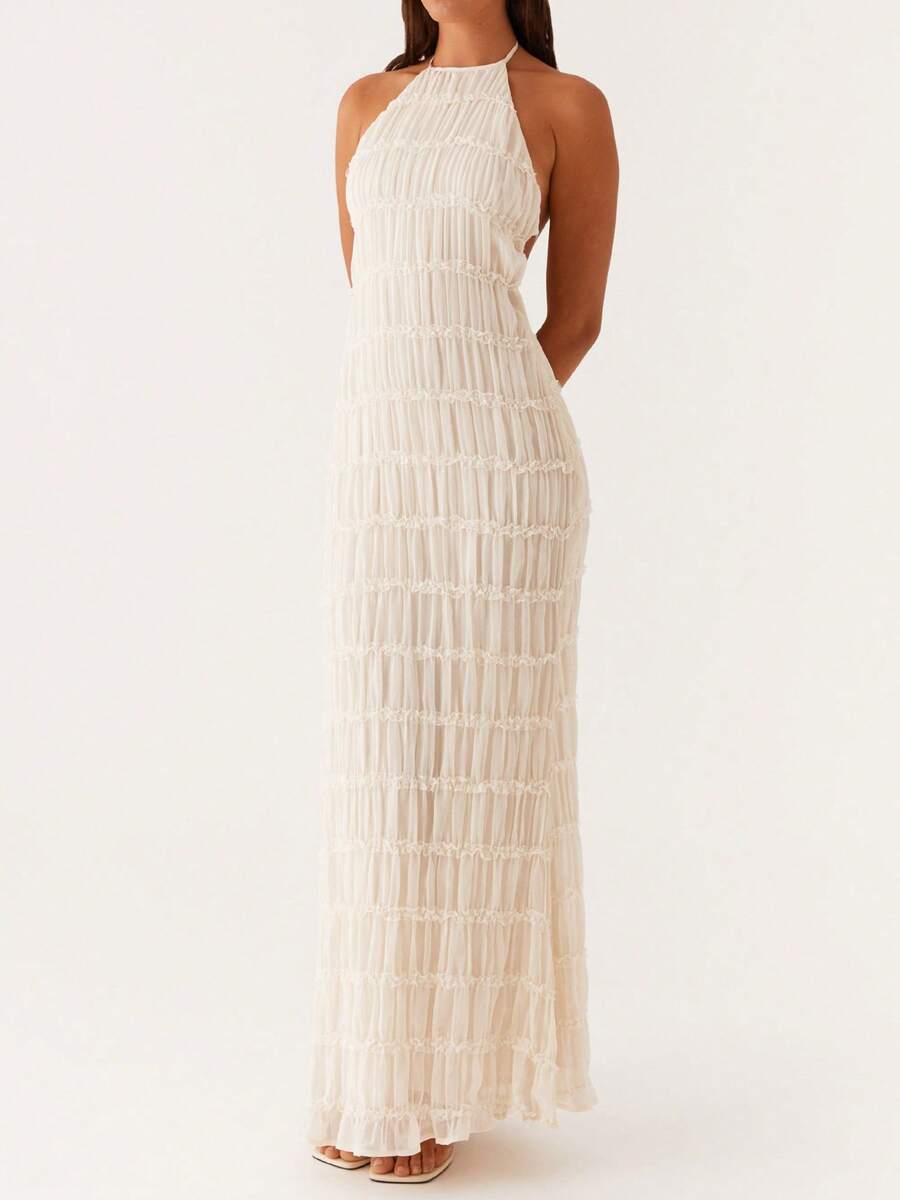 Ruched Bodycon Long Dress – Sleeveless Backless Cocktail Party Dress - Lunavitae