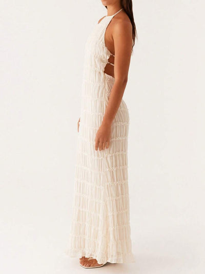 Ruched Bodycon Long Dress – Sleeveless Backless Cocktail Party Dress - Lunavitae
