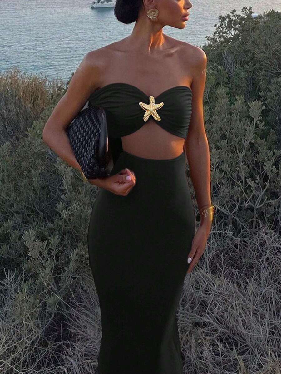 Hollow-Out Maxi Dress – Bandeau, Backless, Y2K - Lunavitae