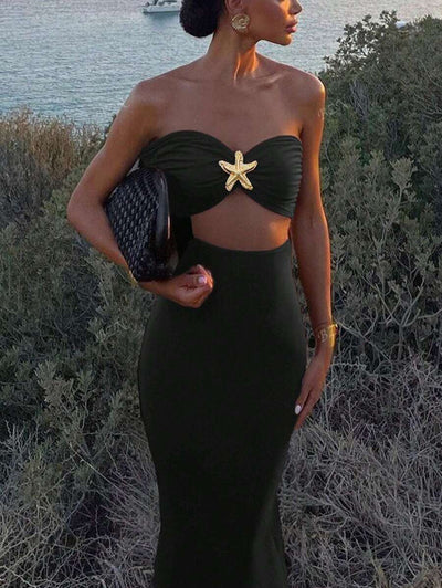 Hollow-Out Maxi Dress – Bandeau, Backless, Y2K - Lunavitae