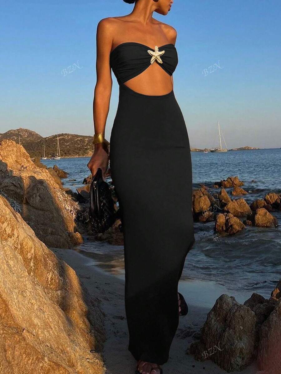Hollow-Out Maxi Dress – Bandeau, Backless, Y2K - Lunavitae