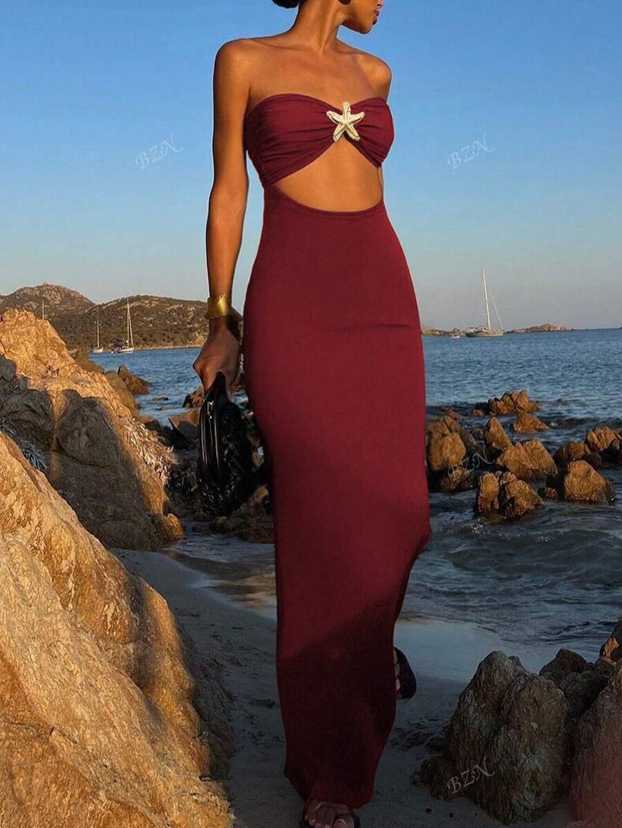 Hollow-Out Maxi Dress – Bandeau, Backless, Y2K - Lunavitae