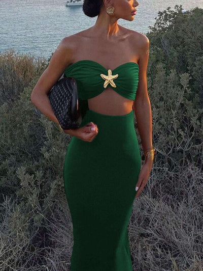 Hollow-Out Maxi Dress – Bandeau, Backless, Y2K - Lunavitae