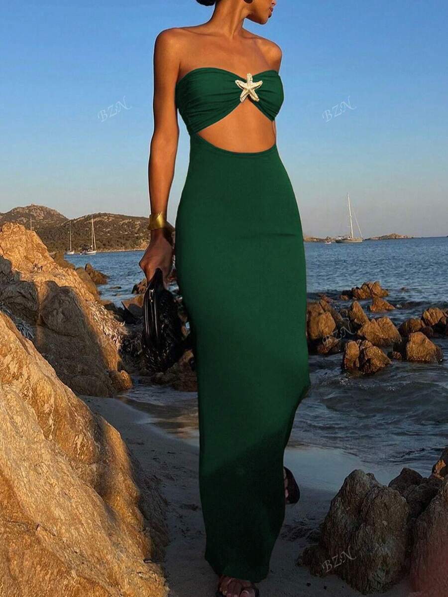 Hollow-Out Maxi Dress – Bandeau, Backless, Y2K - Lunavitae