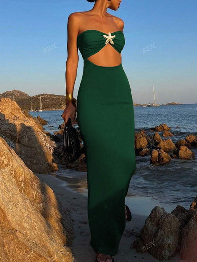 Hollow-Out Maxi Dress – Bandeau, Backless, Y2K - Lunavitae
