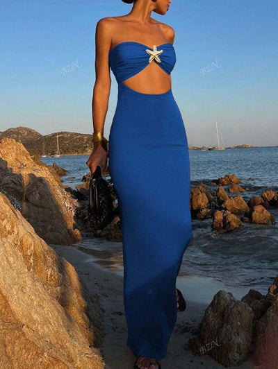 Hollow-Out Maxi Dress – Bandeau, Backless, Y2K - Lunavitae