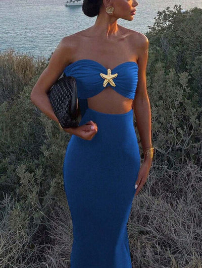 Hollow-Out Maxi Dress – Bandeau, Backless, Y2K - Lunavitae