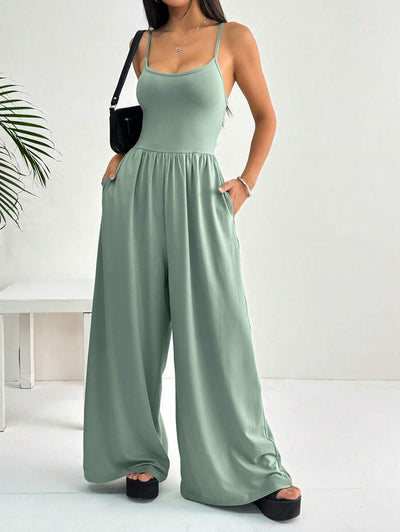 Spaghetti Strap Jumpsuit – Wide Leg, Sexy Fit - Lunavitae