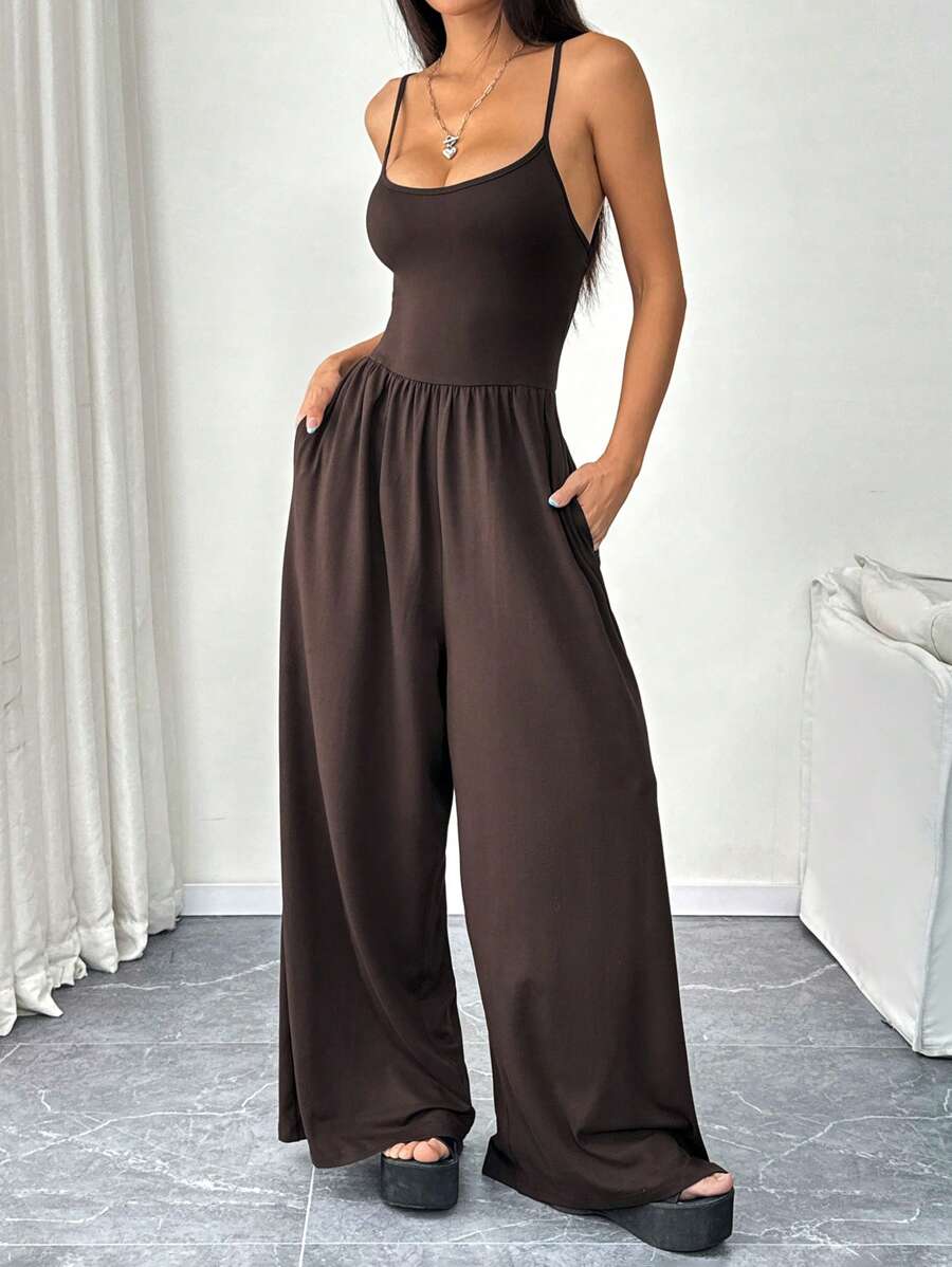 Spaghetti Strap Jumpsuit – Wide Leg, Sexy Fit - Lunavitae