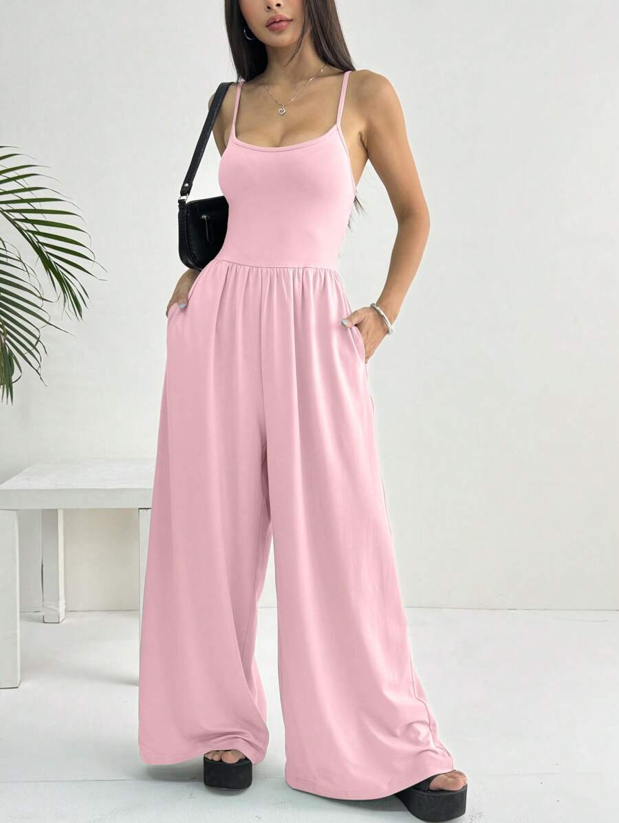 Spaghetti Strap Jumpsuit – Wide Leg, Sexy Fit - Lunavitae