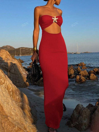 Hollow-Out Maxi Dress – Bandeau, Backless, Y2K - Lunavitae