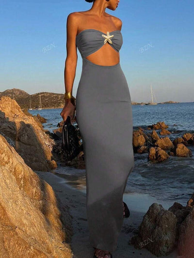 Hollow-Out Maxi Dress – Bandeau, Backless, Y2K - Lunavitae